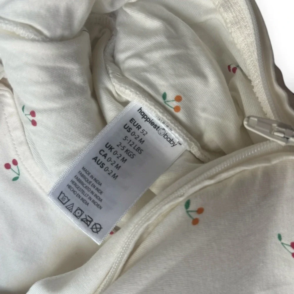 Happiest Baby SNOO Sack Swaddle Small 0-2M White Cherry Print Organic Cotton
